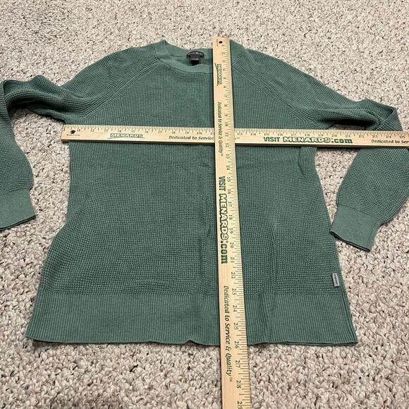 Eddie Bauer Cotton Blend Waffle Knit Sweater Sz M Green Casual Fall Cozy - Picture 4 of 6